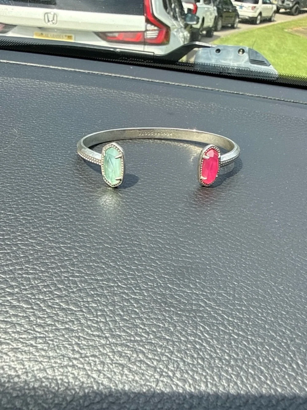 Kendra Scott Silver Open Cuff with Mint Green and Hot Pink Stones